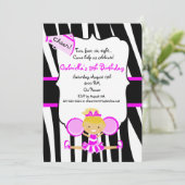 Zebra Striped Hot Pink Cheerleader Birthday Invite Kaart (Staand voorkant)