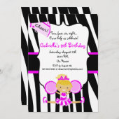Zebra Striped Hot Pink Cheerleader Birthday Invite Kaart (Voorkant / Achterkant)