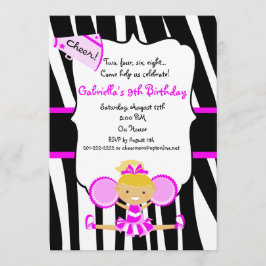 Zebra Striped Hot Pink Cheerleader Birthday Invite Kaart