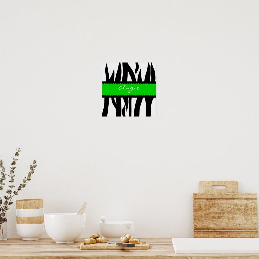 Zebra Striped Pattern Persoonlijke Naam Poster (Keuken)