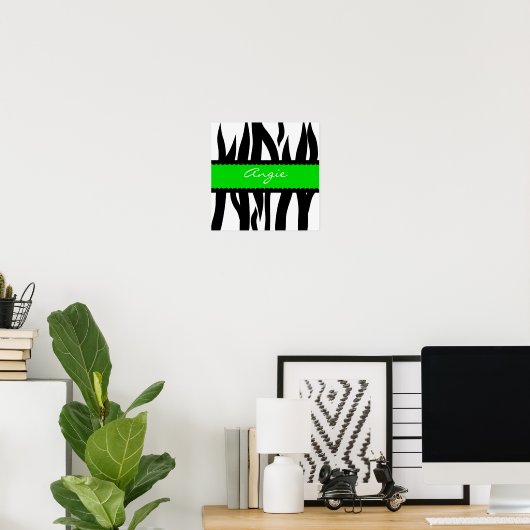 Zebra Striped Pattern Persoonlijke Naam Poster (Thuiskantoor)