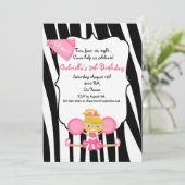 Zebra Striped Pink Cheerleader Birthday Invite Kaart (Staand voorkant)