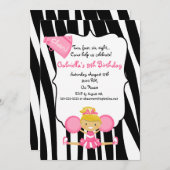 Zebra Striped Pink Cheerleader Birthday Invite Kaart (Voorkant / Achterkant)
