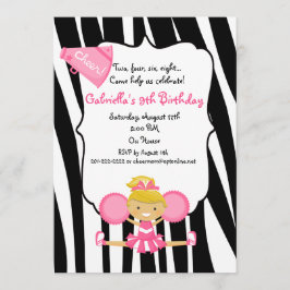 Zebra Striped Pink Cheerleader Birthday Invite Kaart