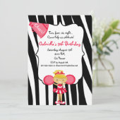 Zebra Striped Red Cheerleader Birthday Invite Kaart (Staand voorkant)
