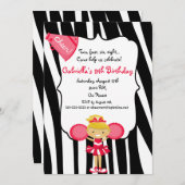 Zebra Striped Red Cheerleader Birthday Invite Kaart (Voorkant / Achterkant)