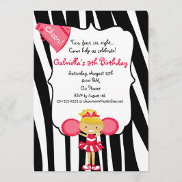 Zebra Striped Red Cheerleader Birthday Invite Kaart