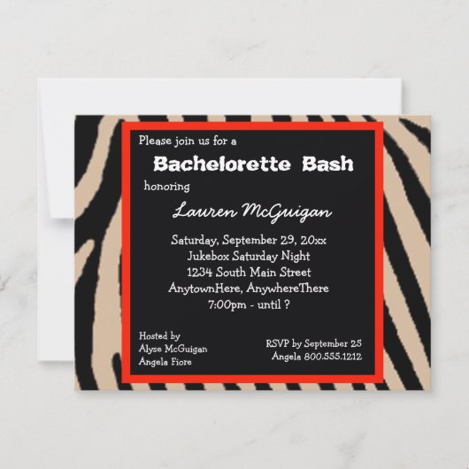 Zebra Stripes Bachelorette Party Invitation Kaart (Voorkant)