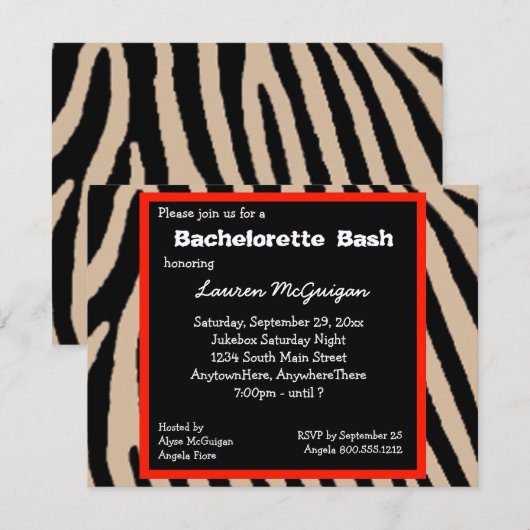 Zebra Stripes Bachelorette Party Invitation Kaart (Voorkant / Achterkant)