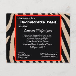 Zebra Stripes Bachelorette Party Invitation Kaart