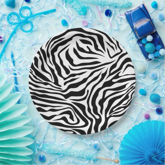 Zebra Stripes Black and White Wild Animal Print Papieren Bordje (Feest)