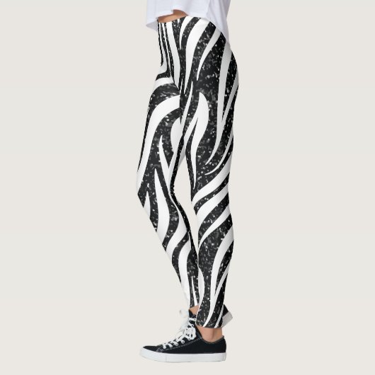 Zebra Stripes Black Glitter Wilde Dieren Afdrukken Leggings (Links)