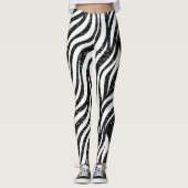 Zebra Stripes Black Glitter Wilde Dieren Afdrukken Leggings (Voorkant)