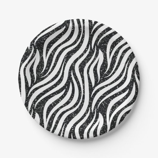 Zebra Stripes Black Glitter Wilde Dieren Afdrukken Papieren Bordje (Voorkant)
