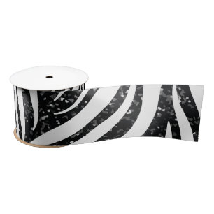 Zebra Stripes Black Glitter Wilde Dieren Afdrukken Satijnen Lint