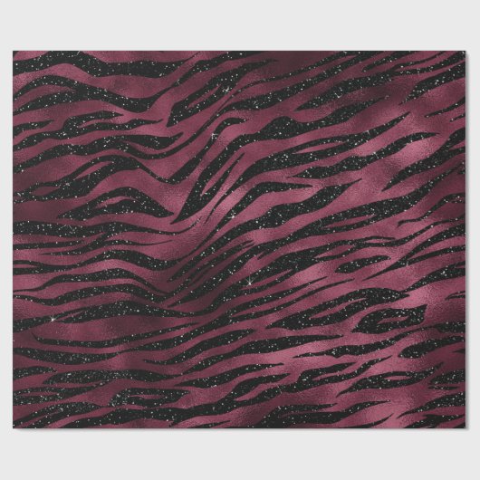Zebra Stripes Black Marsala Glitter Burgundy Glam Cadeaupapier (Vlak)
