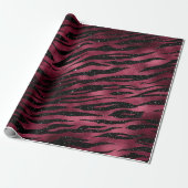 Zebra Stripes Black Marsala Glitter Burgundy Glam Cadeaupapier (Uitgerold)