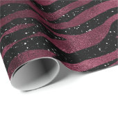 Zebra Stripes Black Marsala Glitter Burgundy Glam Cadeaupapier (Rol Hoek)