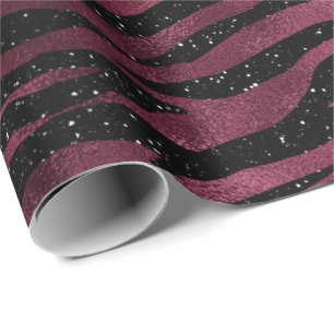 Zebra Stripes Black Marsala Glitter Burgundy Glam Cadeaupapier