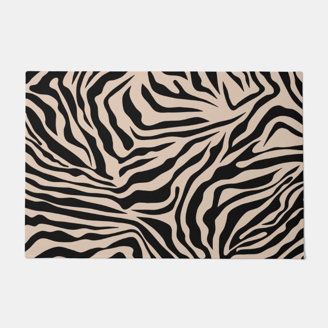 Zebra Stripes Cream beige Black Wild Animal Print Deurmat (Voorkant)