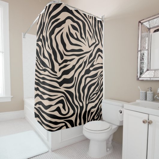 Zebra Stripes Cream beige Black Wild Animal Print Douchegordijn (In situ)