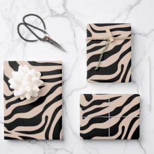 Zebra Stripes Cream beige Black Wild Animal Print Inpakpapier Vel
