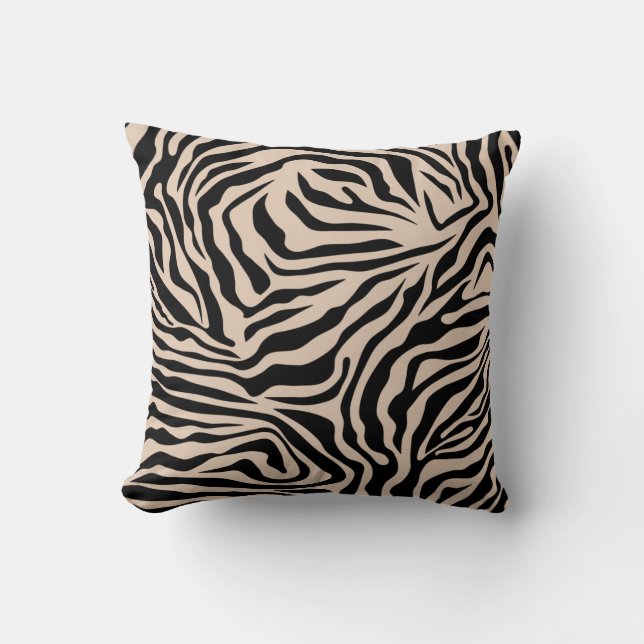 Zebra Stripes Cream beige Black Wild Animal Print Kussen (Voorkant)