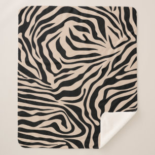 Zebra Stripes Cream beige Black Wild Animal Print Sherpa Deken