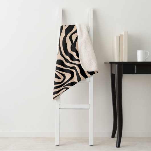 Zebra Stripes Cream beige Black Wild Animal Print Sherpa Deken (In situ)
