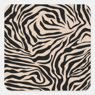 Zebra Stripes Cream beige Black Wild Animal Print Vierkante Sticker