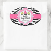 Zebra Stripes Cupcake Bakkerij Business Ovale Sticker (Tas)