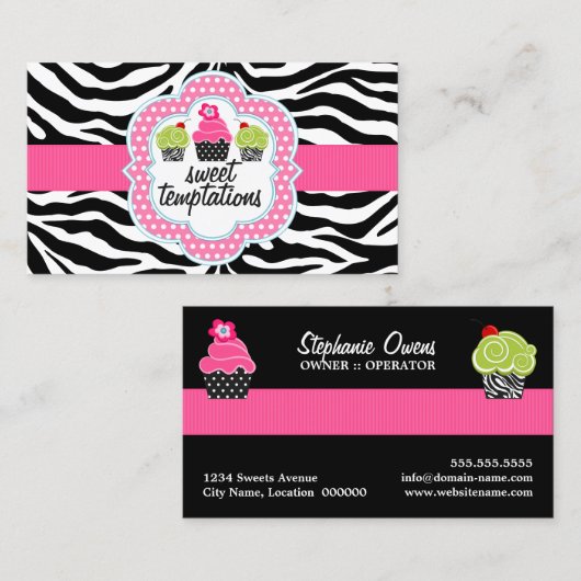 Zebra Stripes Cupcake Bakkerij Visitekaartje (Voorkant / Achterkant)