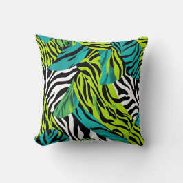 Zebra Stripes Dierenprint Patroon Blauwgroen Groen Kussen