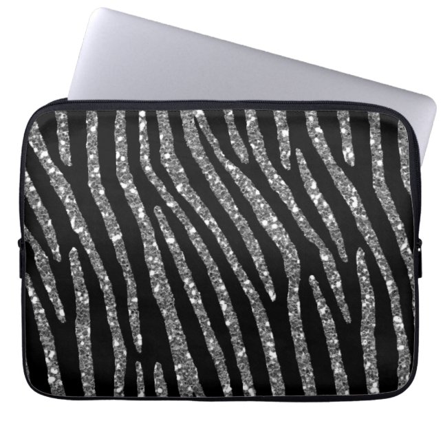 Zebra Stripes Elegance on Black Decor Laptop Sleeve (Voorkant)