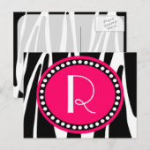 Zebra Stripes en Hot Pink Monogramed Post Cards Uitnodiging Briefkaart (Voorkant / Achterkant)