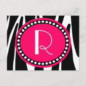 Zebra Stripes en Hot Pink Monogramed Post Cards Uitnodiging Briefkaart (Voorkant)