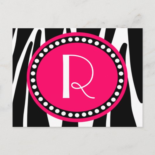 Zebra Stripes en Hot Pink Monogramed Post Cards Uitnodiging Briefkaart (Voorkant)