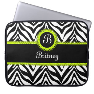Zebra Stripes en Lime Green Lace Monogram Laptop Sleeve