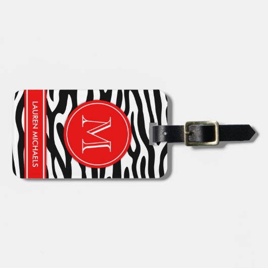 Zebra stripes gepersonaliseerde naam monogram bagagelabel (Voorkant horizontaal)