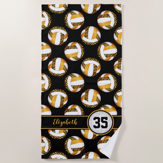 zebra stripes gouden oranje sportmeisjes volleybal strandlaken (Voorkant)