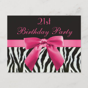 Zebra Stripes & Hot Pink Printed Bow 21st Birthday Kaart