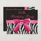 Zebra Stripes & Hot Pink Printed Bow 60th Birthday Kaart (Voorkant / Achterkant)