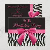Zebra Stripes & hot-roze printplaat 50th Birthday Kaart (Voorkant / Achterkant)