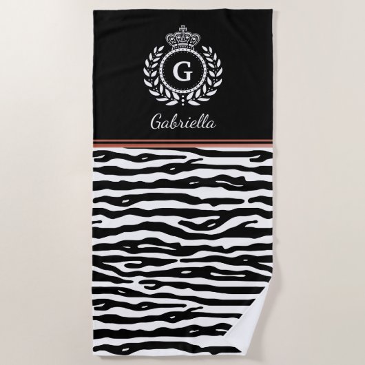 Zebra Stripes Laurel Wreath Crown Black White Strandlaken (Voorkant)