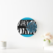 Zebra Stripes met Blue Chrysanthemum Ronde Klok (Huis)