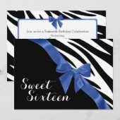 Zebra Stripes met Bow Sweet Sixteen Birthday Kaart (Voorkant / Achterkant)