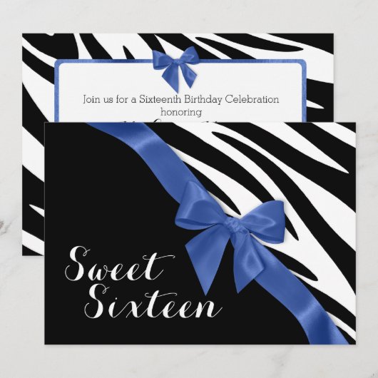 Zebra Stripes met Bow Sweet Sixteen Birthday Kaart (Voorkant / Achterkant)