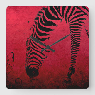Zebra Stripes op Red Square Wall Clock Vierkante Klok