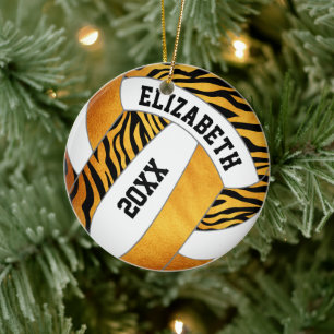zebra stripes oranje gepersonaliseerd volleybal keramisch ornament
