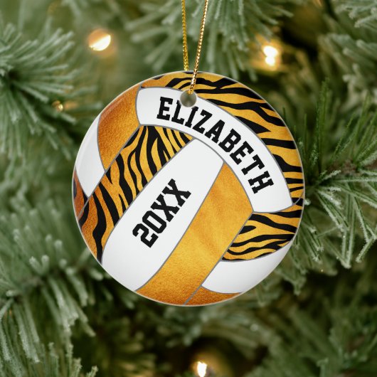 zebra stripes oranje gepersonaliseerd volleybal keramisch ornament (Boom)